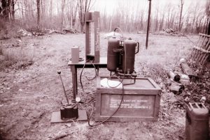 This is an original flamethrower hydrostatic test kit testing an M2-2 flamethrower in 1993. Photo by the author.